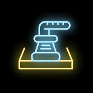 Neon icon of 3d printer printing object layer by layer Stock Illustration
