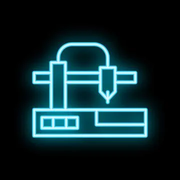 Neon icon of a 3d printer printing a prototype Stock Illustration