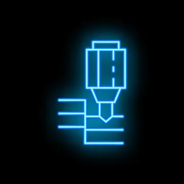 Neon icon of a 3d printer printing an object in layers Stock Illustration