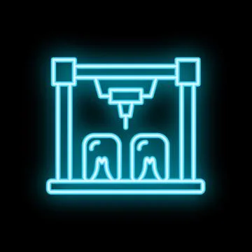Neon icon of 3d printer printing two objects Stock Illustration
