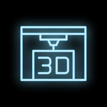 Neon icon of 3d printer printing three dimensional object Stock Illustration