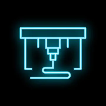 Neon icon of 3d printer printing object layer by layer Stock Illustration