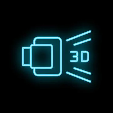 Neon icon of 3d scanning technology emitting light beams Stock Illustration