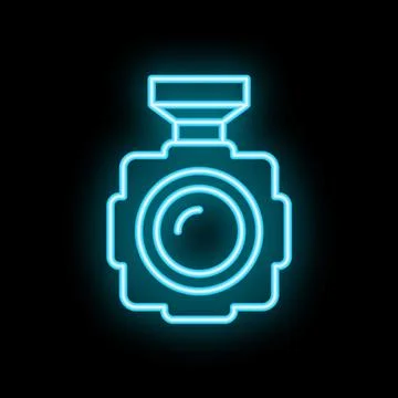 Neon icon of action camera with external flash light Stock Illustration