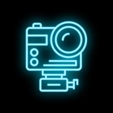 Neon icon of action camera recording video on black background Stock Illustration