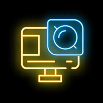 Neon icon of action camera recording with fisheye lens effect イラスト素材