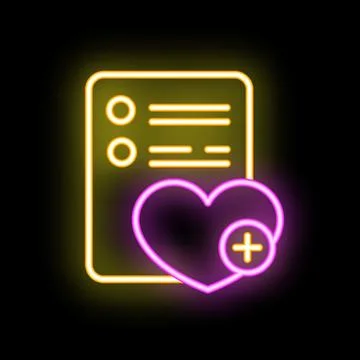 Neon icon of adding item to a wish list with heart and plus sign Stock-Illustration
