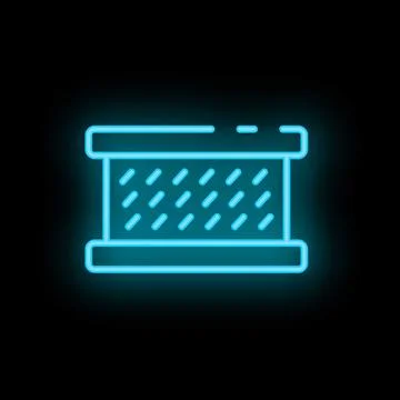 Neon icon of air filter replacing showing airflow passing through filter el.. Ilustración de archivo