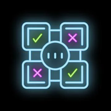 Neon icon of algorithm representing machine learning process Stock Illustration