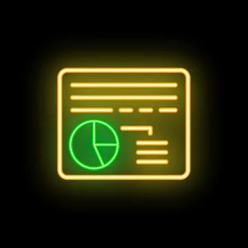 Neon icon of analytics dashboard with charts and data visualizations Stock Illustration
