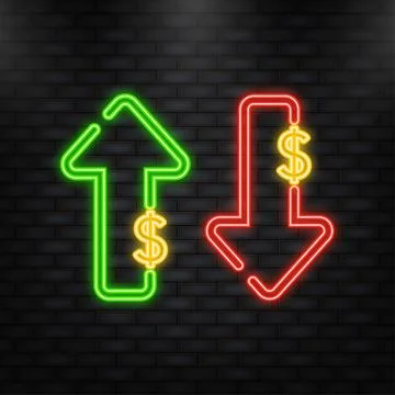 Neon Icon. Up and Down Dollar Sign on white background. Stock Illustration