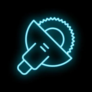 Neon icon of angle grinder cutting something with rotating disc Stock Illustration