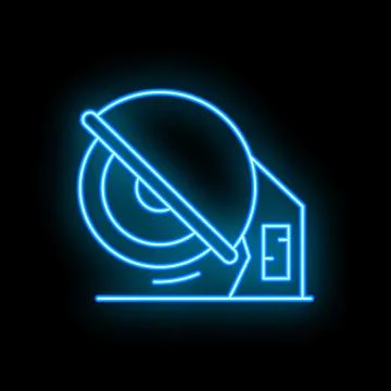 Neon icon of angle grinder cutting tool glowing in blue Stock Illustration