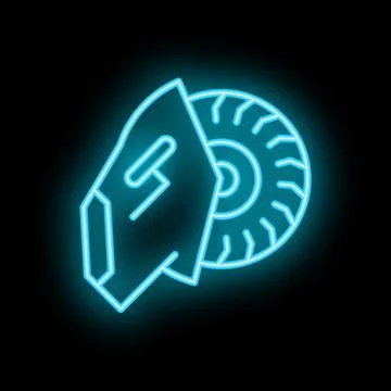Neon icon of angle grinder with rotating disc cutting tool Stock Illustration