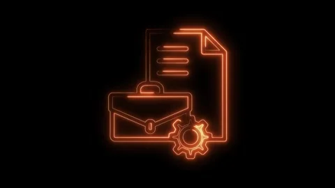 Neon icon animation of briefcase document and gear for business operations .. Stock Footage 316842566