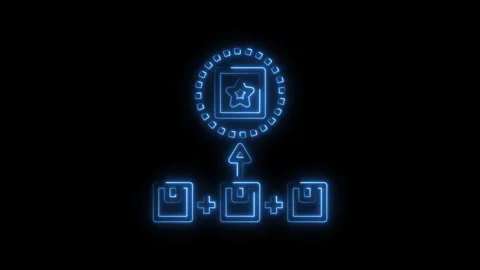 Neon icon animation of data aggregation and favoriting on dark background d.. Stock Footage 308460879