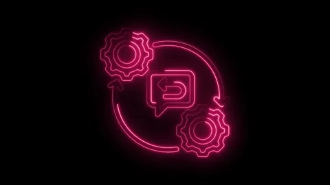 Neon icon animation of feedback loop between gears illustrating communication Stockbeeldmateriaal 330777255