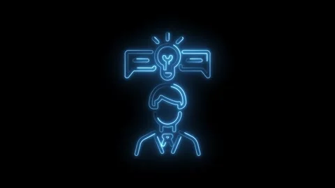 Neon icon animation of idea generation and discussion over head on a black .. Stock Footage 345993242