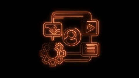 Neon icon animation representing web development process on dark background.. Stock Footage 309915492