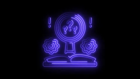 Neon icon animation of solving problems with book gears and question marks .. Stock Footage 308903551