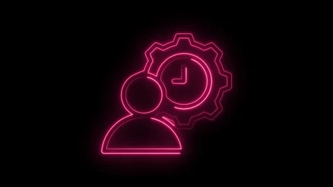 Neon icon animation of user with clockwork gears on black background for Stockbeeldmateriaal 330778209
