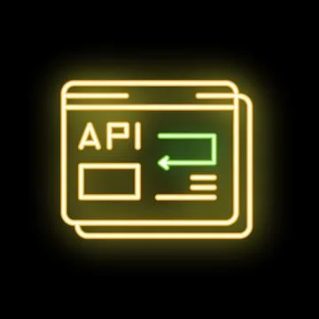Neon icon of api software development representing programming interface Illustrazione stock