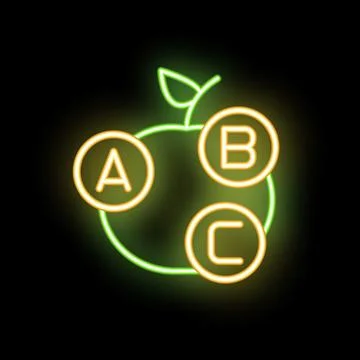 Neon icon of apple with abc letters representing education and knowledge Stock Illustration