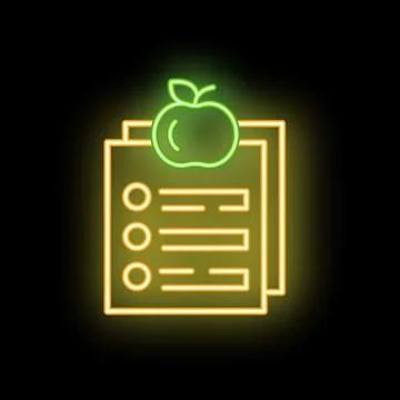 Neon icon of apple on clipboard representing healthy lifestyle choices Stock Illustration