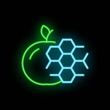 Neon icon of apple showing molecular gastronomy concept Stock Illustration