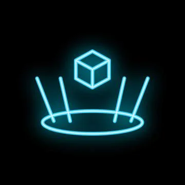Neon icon of ar technology scanning cube with laser beams Illustrazione stock