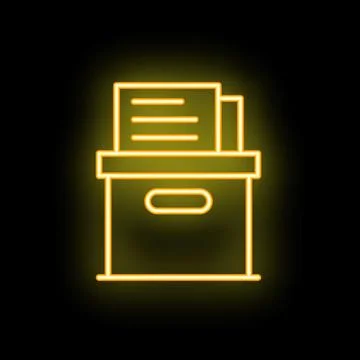 Neon icon of archive box with documents for storage, organization, and filing Stock Illustration