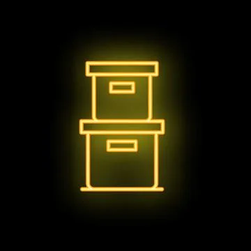 Neon icon of archive boxes glowing yellow on black background Stockillustratie