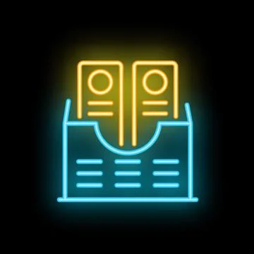 Neon icon of archive documents folder glowing in blue and yellow Illustrazione stock