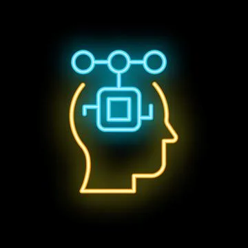 Neon icon of artificial intelligence controlling human mind Illustrazione stock