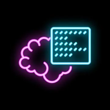 Neon icon of artificial intelligence processing data with a microchip and bra Stock Illustration