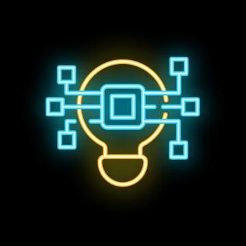 Neon icon of artificial intelligence processing in light bulb shape Stock Illustration