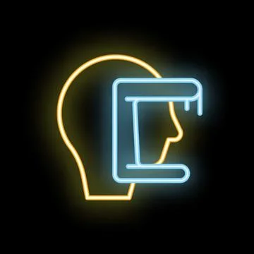 Neon icon of artificial intelligence replacing human mind Stock Illustration