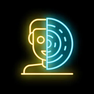 Neon icon of artificial intelligence showing human and machine collaboration 库存插图