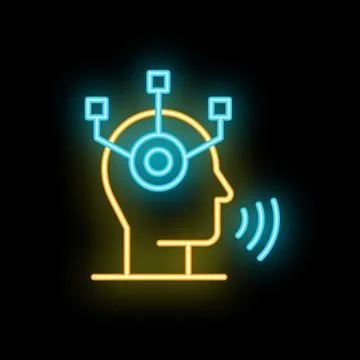 Neon icon of artificial intelligence speaking and thinking Illustration