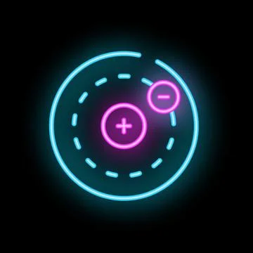 Neon icon of an atom with nucleus and electrons orbiting around Stock Illustration