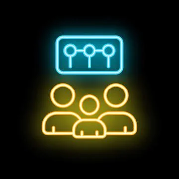 Neon icon of audience analytics, data analysis, and market research Stock Illustration