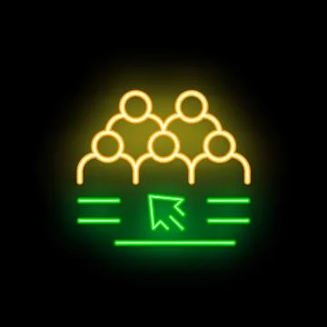 Neon icon of audience choosing with mouse cursor clicking on group of people Stock Illustration