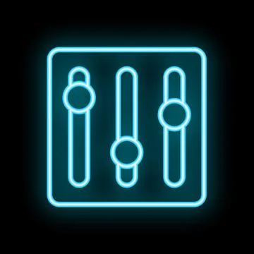 Neon icon of audio control panel glowing on black background Stock Illustration
