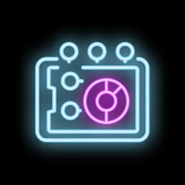 Neon icon of audio mixer console with faders and knobs Stock Illustration