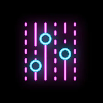 Neon icon of audio mixing console representing sound engineering 스톡 일러스트