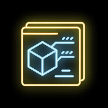 Neon icon of augmented reality software showing 3d model Stock Illustration