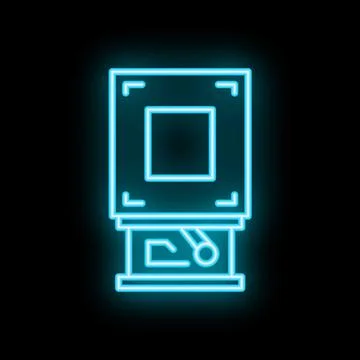 Neon icon of automated packaging system for storage on black background Stock Illustration