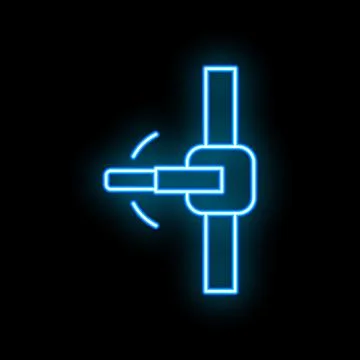 Neon icon of automatic barrier gate closing with blue light Stock Illustration