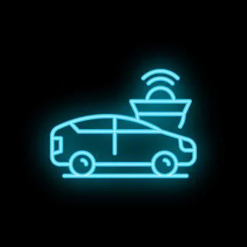 Neon icon of autonomous self driving vehicle using radar system Stock Illustration