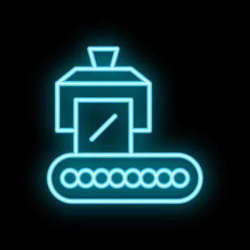 Neon icon of ballot being counted on conveyor belt Stock Illustration